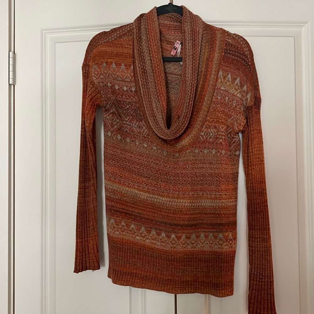 Free People fair isle Burnt Orange Cowl Neck Sweater